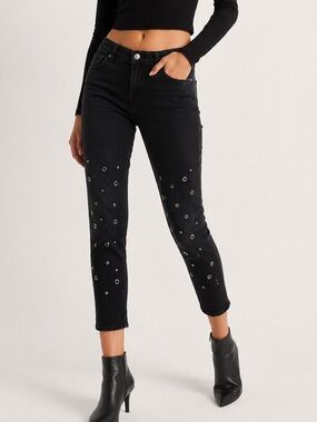 Hudson Riley Crop Skinny Jeans Studded Star Black Size 26